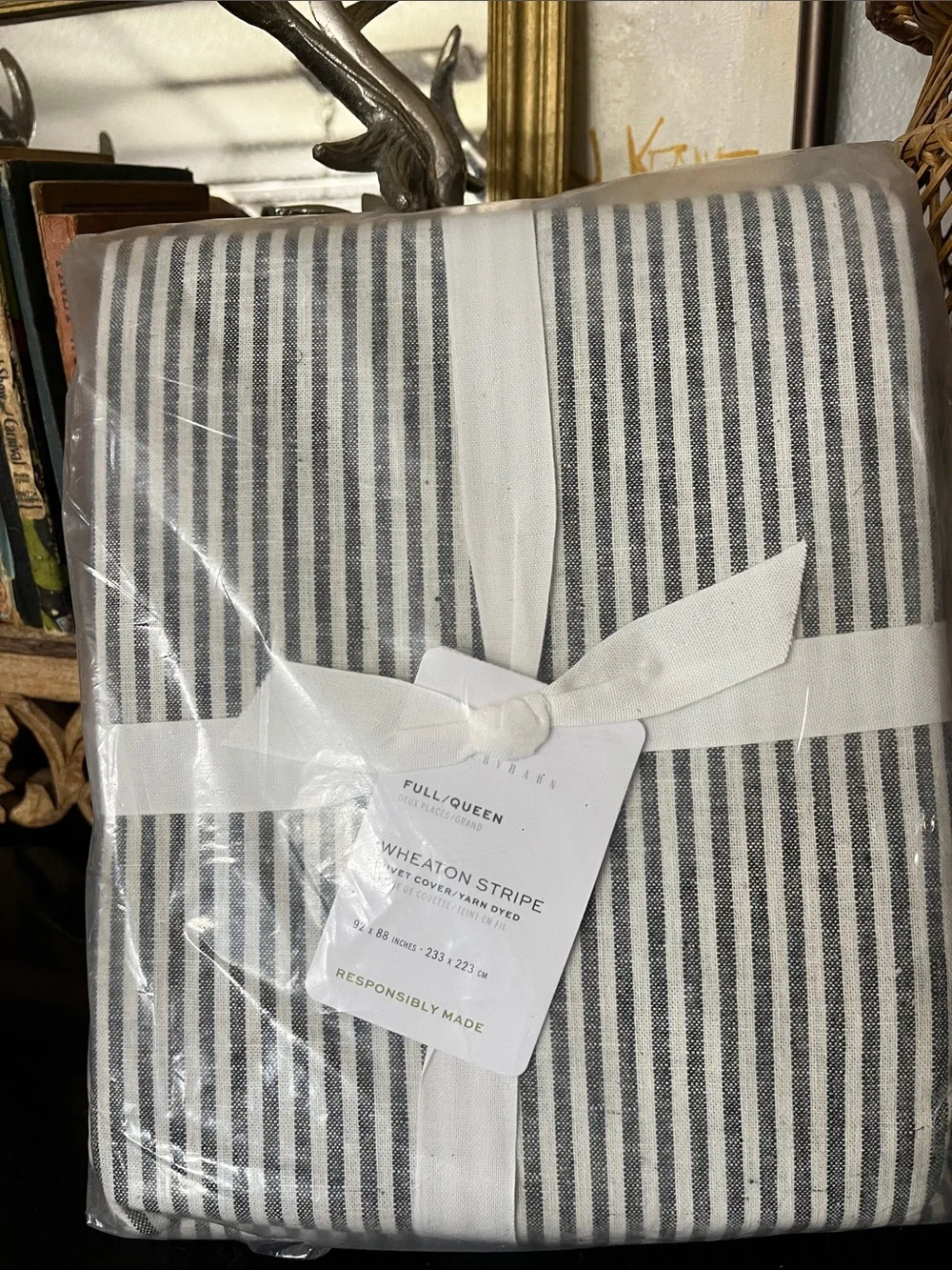 Pottery Barn Navy and White Wheaton Stripe Duvet Cover queen / full 92x88 NWT - Picture 1 of 3